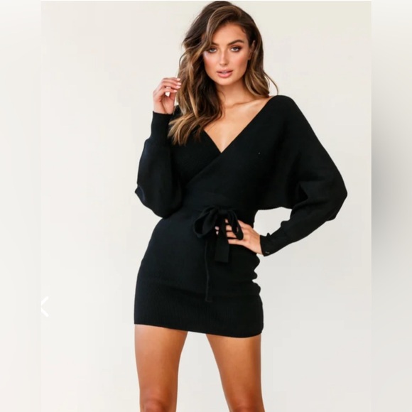 Cameo Long Batwing Sleeve Knit Mini Dress Black, Size Small - Picture 5 of 7
